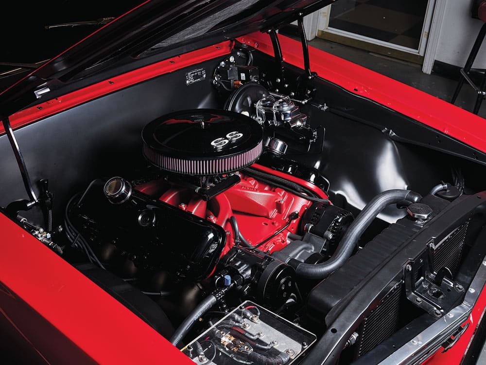 14 super clean engine of a 1967 Chevy Chevelle powered by an LS2 and paired to a 4L60E