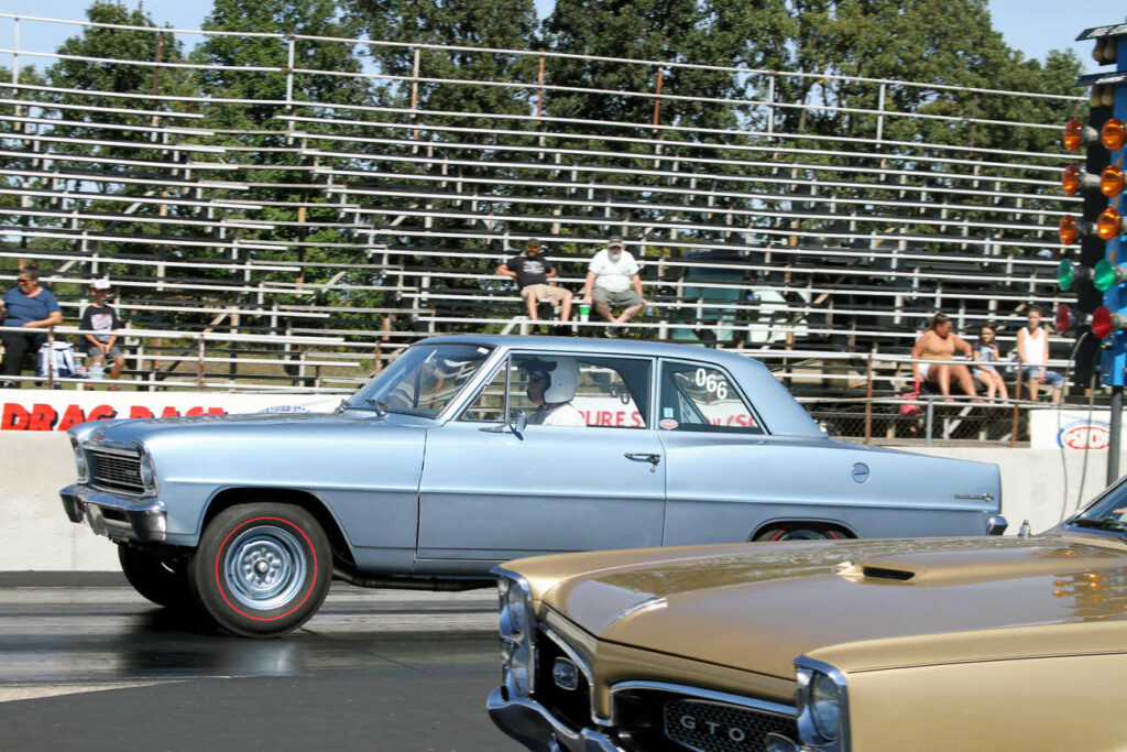 007 2021 pure stock drags blue 327-powered ’66 Chevy II