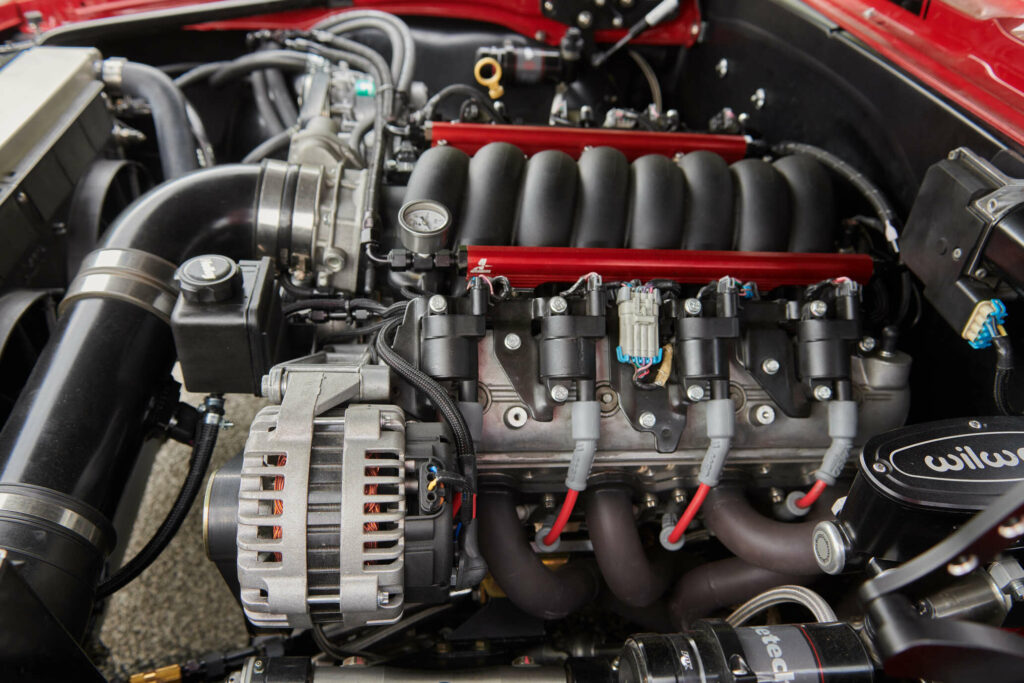 008 1967 Pro Touring Red Camaro RS SS engine bay