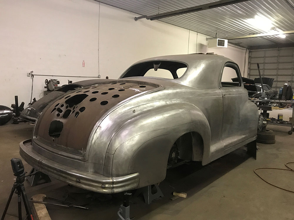 11 1947 Dodge custom bumper cut reshaped and welded