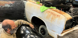 01 Geoff Jones of Hot Rods by Dean helped us with the Golden Star Classic Auto Parts front inner fender panels