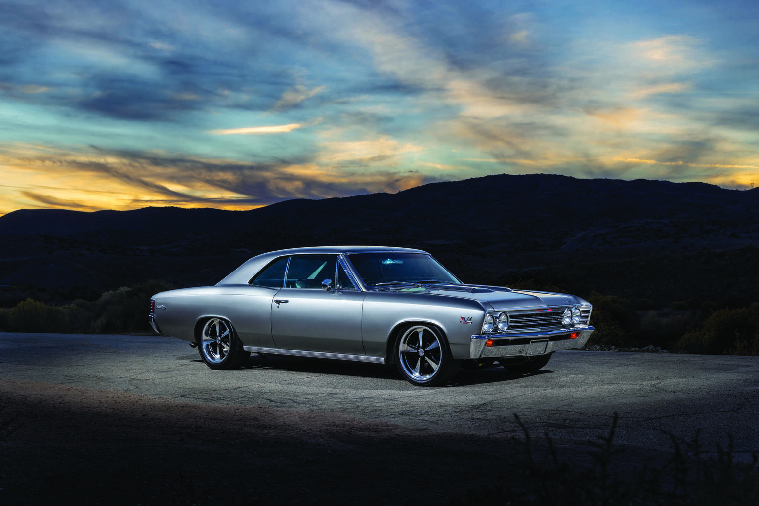 Download wallpaper Chevrolet, muscle car, twilight, garage, chevrolet,  chevelle ss, section chevrolet in resolution 1440x900