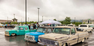 01 A stunning view of classic Ford trucks lined up at the F100 Grand Nationals 2023 in Pigeon Forge Tennessee