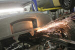 01 Sparks flying at MetalWorks Speed Shop while fabricating a smooth firewall for a 55 Chevrolet