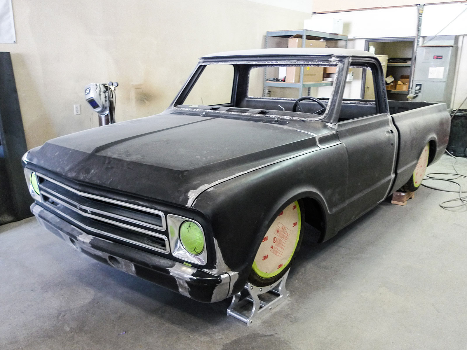 14 full custom 67 big window C10 build with a Chevrolet Performance LS3 engine at Premier Street Rod