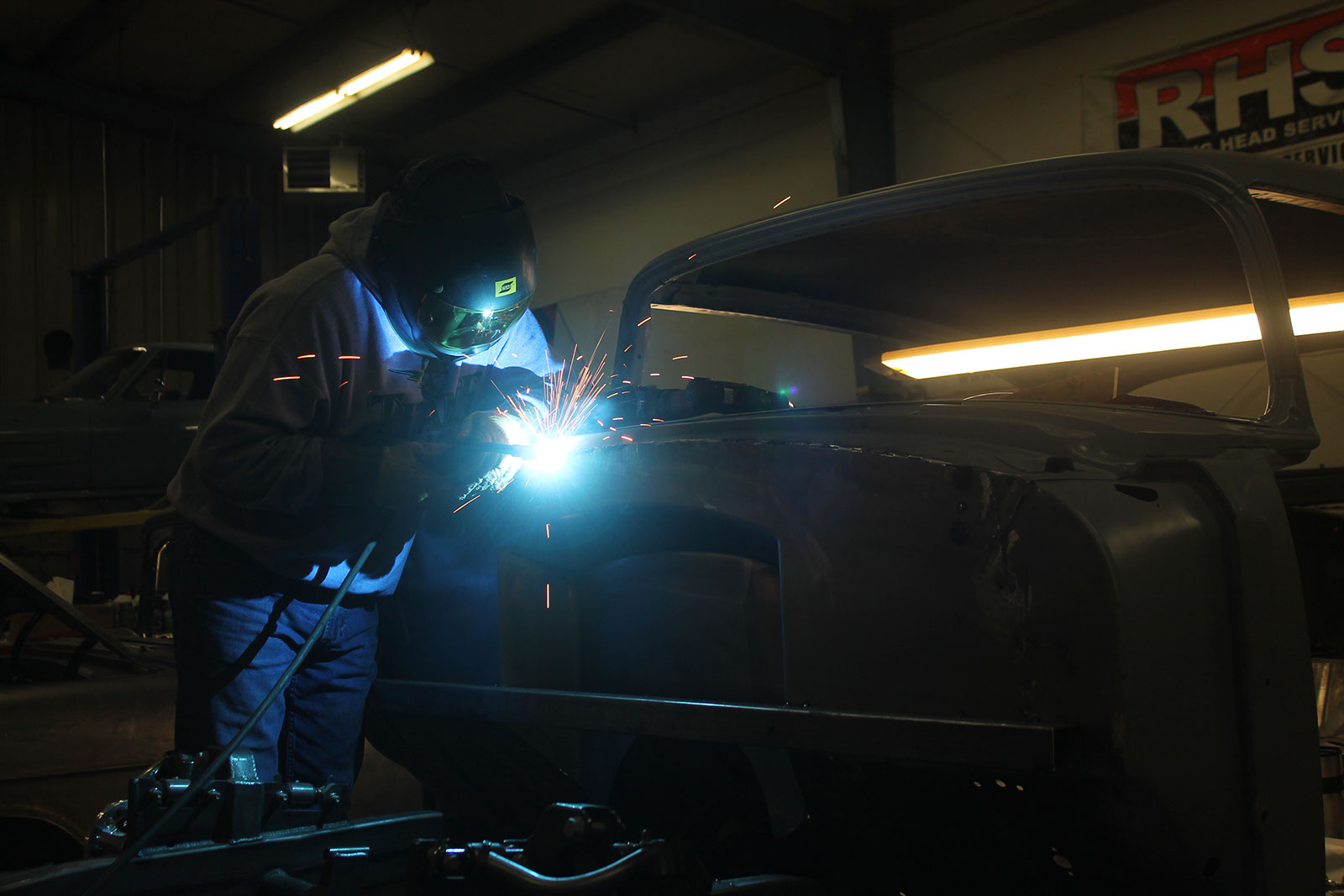 18 Joining the new firewall to the engine bay cowl with a series of short welds