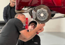 01 Ryan Foss Mike Hamrick and Jason Scudellari installing Wilwood’s Electric Parking Brake on a 1929 Ford roadster