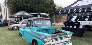 01 Vintage teal Chevrolet pickup with patina and white front bumper