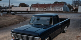 01 Navy Blue 1967 Ford F100 Pickup on an Urban Backlot