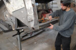 01 Tate Radford fitting a replacement rocker panel on a 57 Ford Ranch Wagon