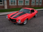 002 Overhead view showcasing the 1970 Camaro's hood stripes and wheels
