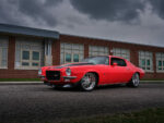 003 Low angle shot of the 1970 Camaro Z28 under cloudy skies