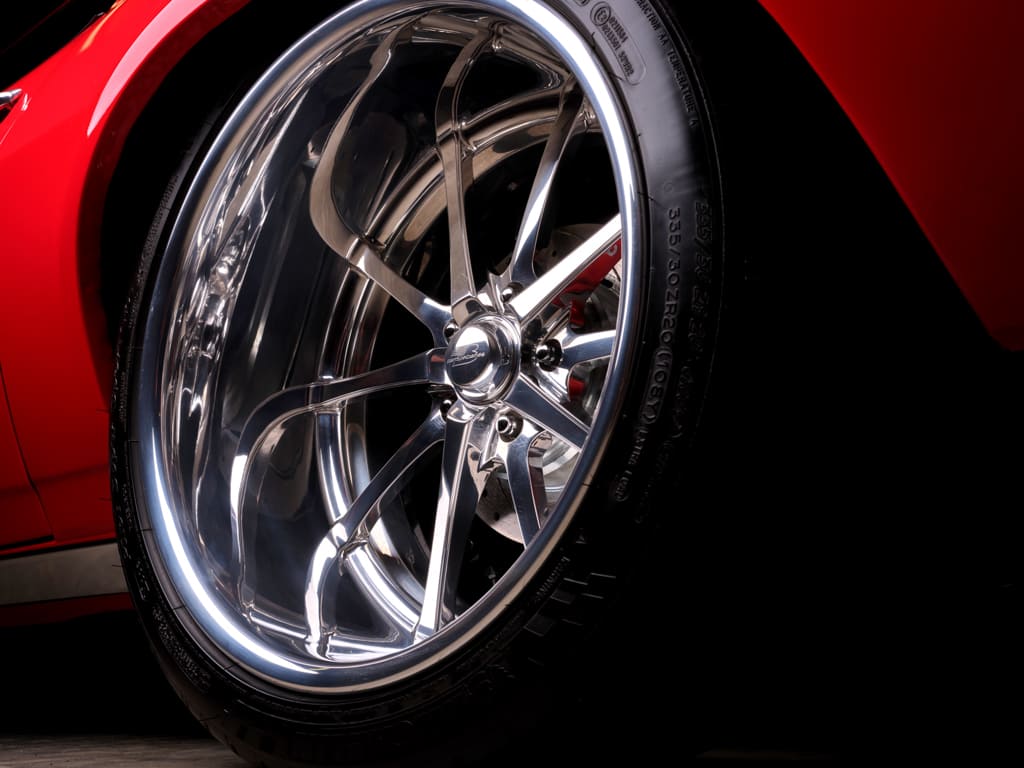 019 Polished chrome wheel on a 1970 Camaro