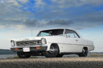 02 Front view of white 1966 Chevrolet Nova featuring black steel wheels