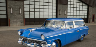 01 Custom mixed blue and cream PPG paint on Tim Bumgarner s 1956 Ford Ranch Wagon