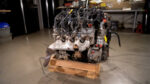 01 LS engine block on wooden stand for rebuild