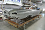 1959 Chevy Impala Receives Reimaged Rear Sheetmetal 01 Bare metal 1959 Chevrolet Impala body with distinctive tail fin design undergoing restoration