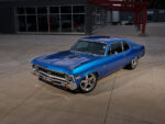 02 Overhead view of a 1971 Chevrolet Nova SS in blue with five spoke wheels parked in an industrial area