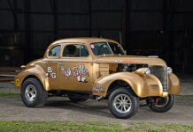 003 1939 Chevy Gasser full profile High Roller drag car garage