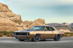 002 Front view of gold 1969 Chevy Camaro showcasing aggressive stance and custom wheels