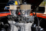 007 Close up of Holley dual carburetors atop a high rise intake on the 1957 Chevy Bel Air gasser