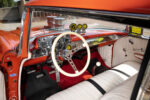 009 Custom interior of a 1957 Chevy Bel Air gasser featuring a white steering wheel and race inspired gauges