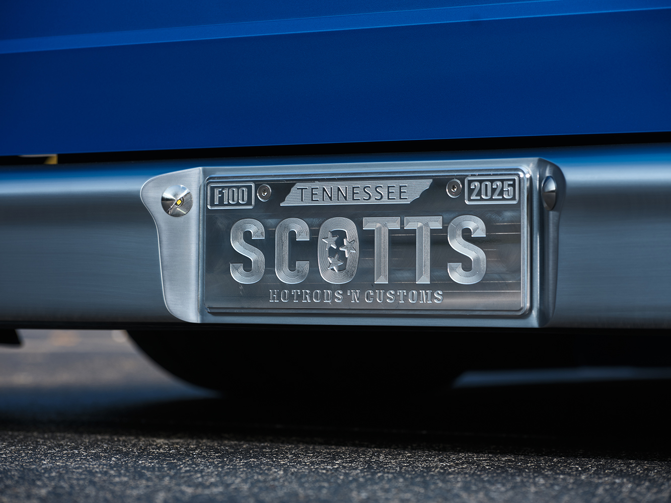 26 Customized Tennessee license plate on a 1969 Ford F100 rear bumper
