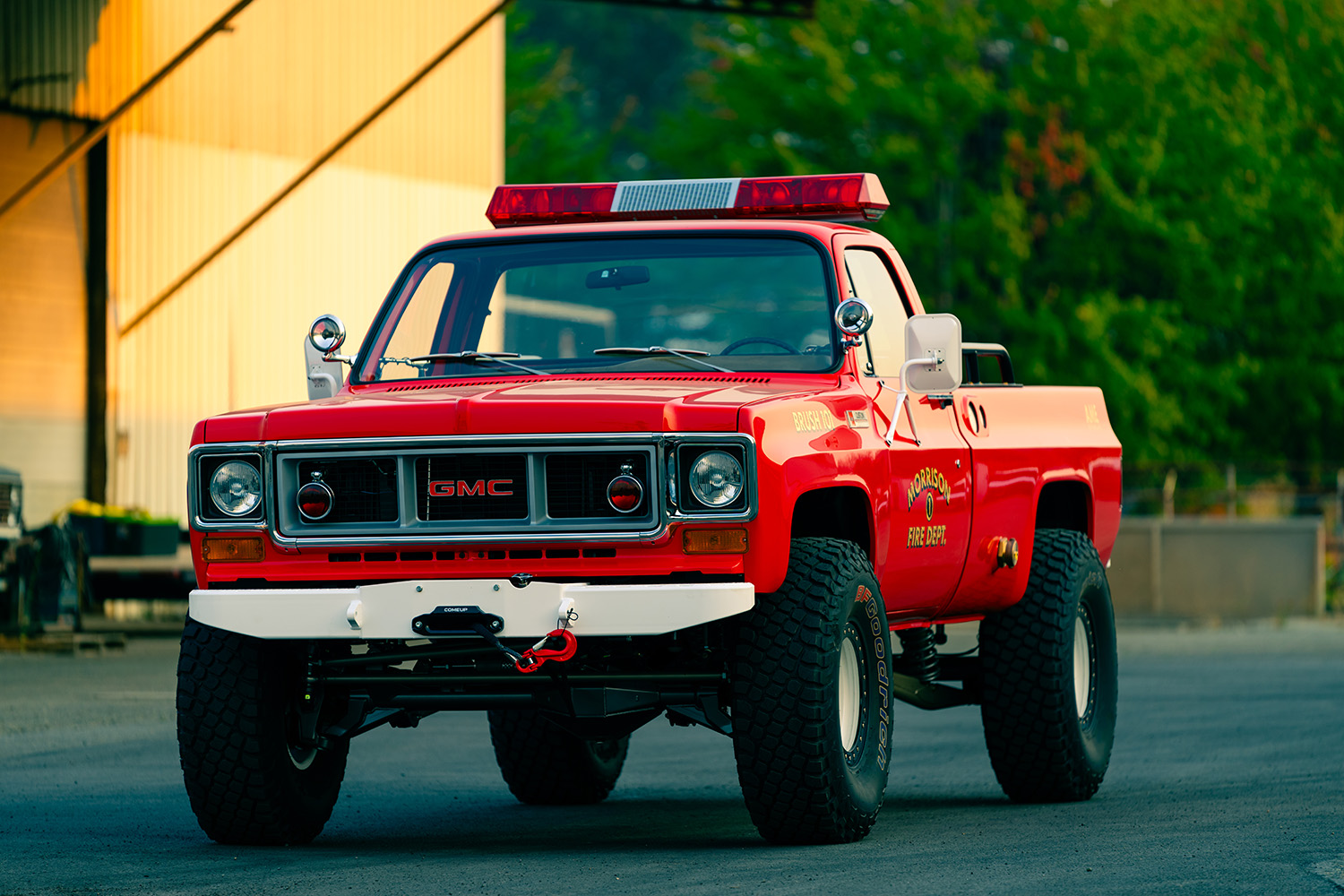 27 Completed 1979 GMC K2500 “Brush 101” fire truck restored with rugged off road tires and vintage fire department decals