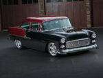 001 1955 Chevy Bel Air custom black and red with supercharged V8 engine and aggressive hot rod stance
