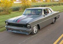 001 1967 Chevy Nova custom gray exterior with black and red racing stripes and modern pro touring styling