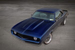 001 1969 Camaro custom pro touring build with deep blue metallic paint split spoke wheels and redline tires