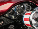 013 1955 Chevy Bel Air gauge cluster featuring Auto Meter dials retro styling and polished chrome bezels
