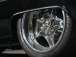 017 1955 Chevy Bel Air polished five spoke chrome wheels paired with Goodyear tires for a stunning performance look