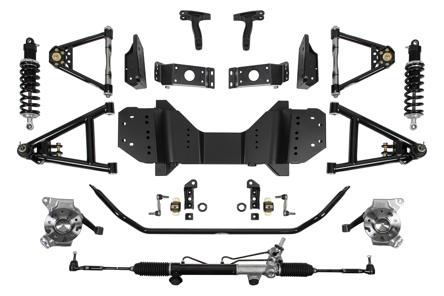 03 Chevy C10 IFS kit components including crossmember A arms spindles sway bar and rack and pinion system