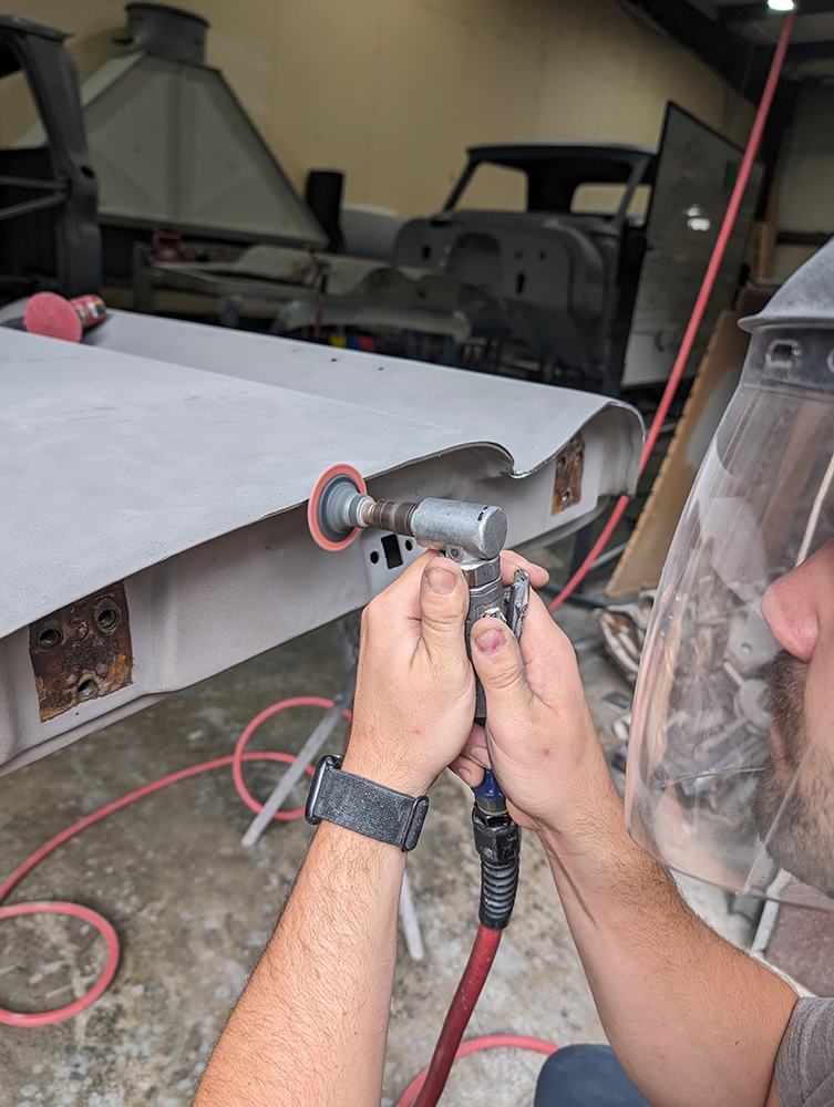 05 Air grinder refining 1966 Chevy truck door edge restoration