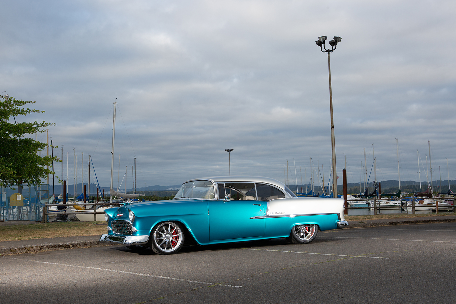 09 1955 Chevy Bel Air cruising custom wheels wooded road