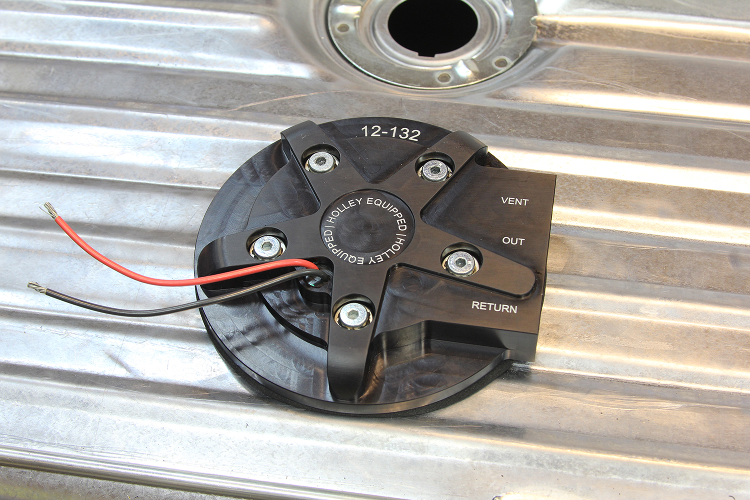 13 Holley Sniper EFI in tank fuel pump module secured on a custom modified fuel tank