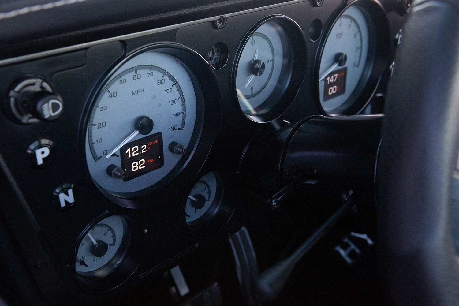 14 Close up of modern gauges in a 1969 Chevrolet C10 showcasing integrated digital displays