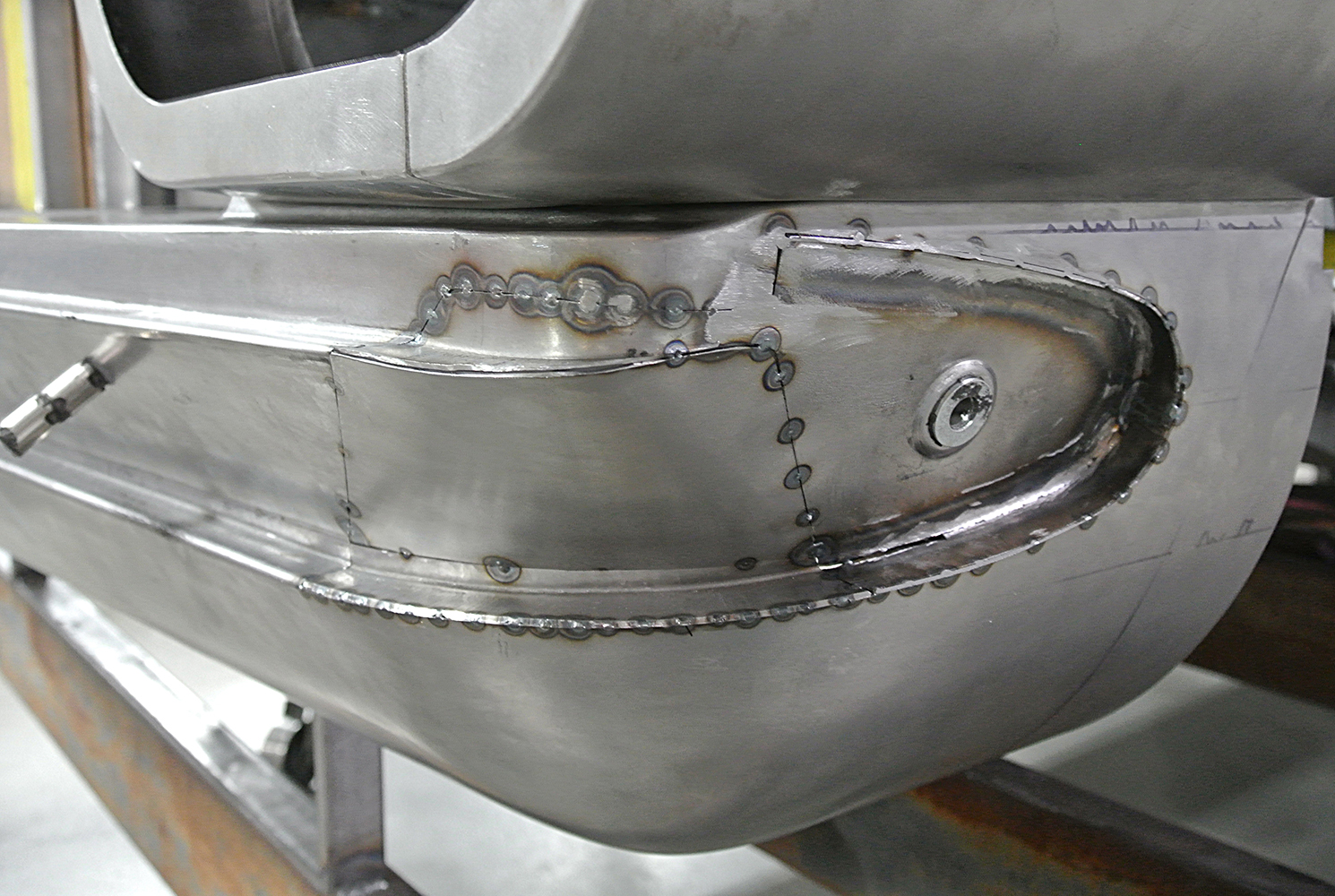 16 Detailed welding on a lower valance corner for a custom 1959 Chevy Impala bumper