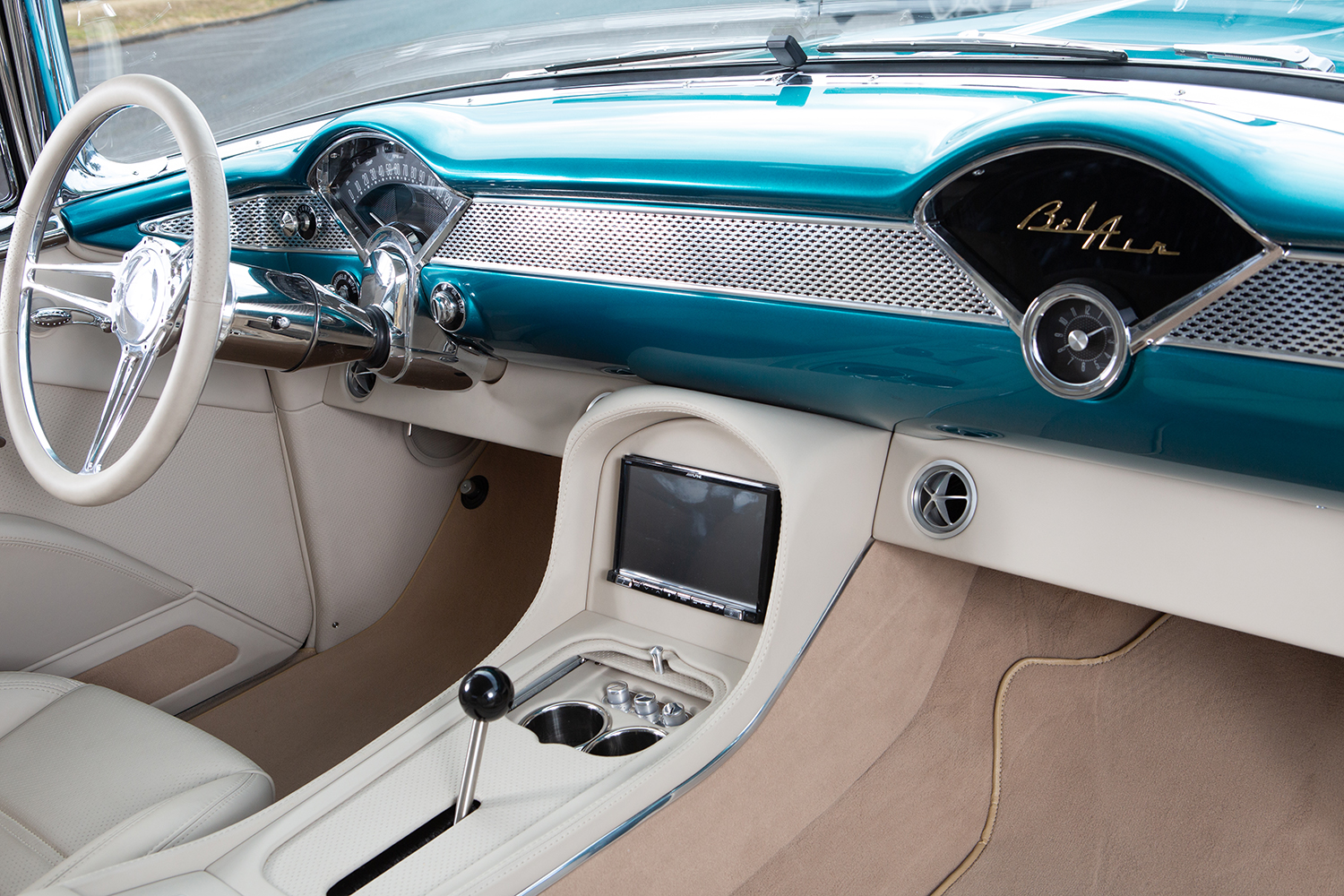 17 LS3 engine bay custom Chevy Bel Air turquoise paint