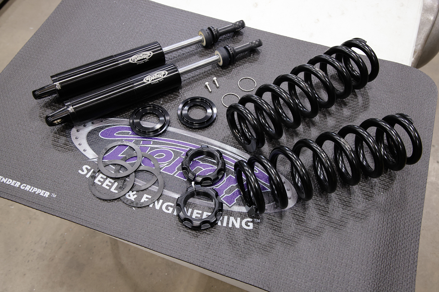 20 High performance coilover springs and shocks ready for installation in Chevy C10 independent front suspension