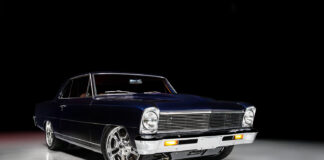 001 1966 Chevy Nova deep blue paint chrome grille polished wheels and modern custom upgrades