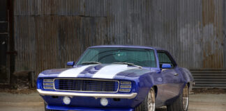 002 1969 Chevy Camaro front angle bold grille rally stripes and modernized lighting