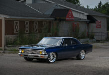 003 1966 Chevy Chevelle blue exterior front three quarter angle chrome wheels