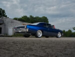 007 1966 Chevy Chevelle restomod blue metallic paint lowered stance polished custom wheels and modern upgrades