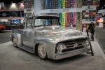 01 1956 Ford F100 polished silver custom at SEMA 2024 featuring chrome accents and slammed stance