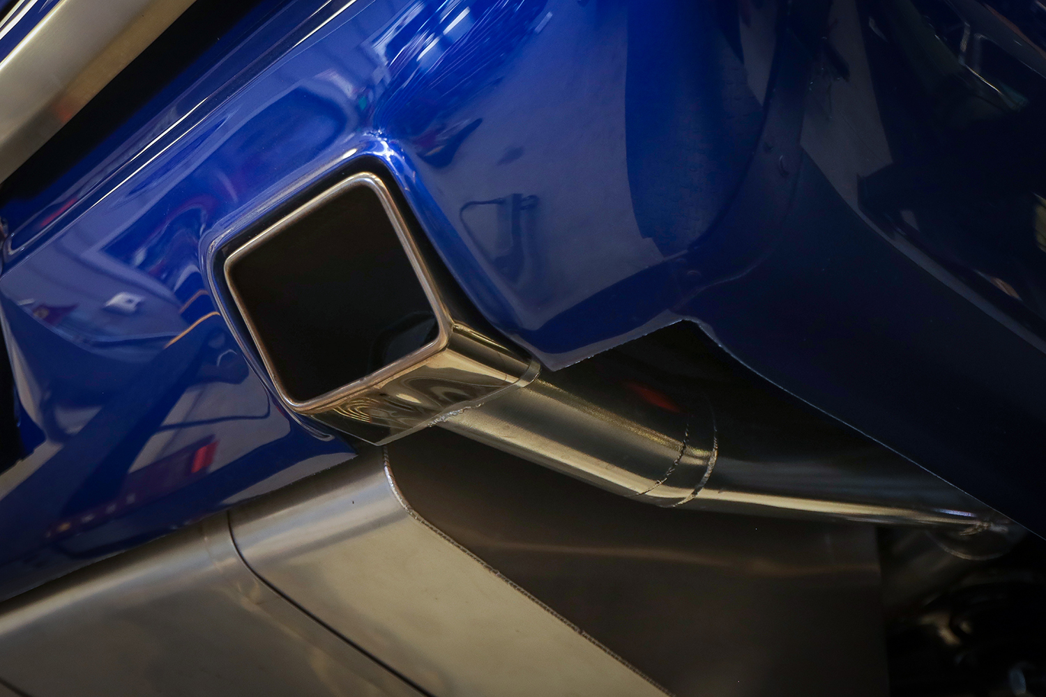 013 1969 Chevy Camaro custom square exhaust tips in polished chrome finish