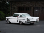 04 1958 Chevrolet Impala stylish tail fins quad taillights dual antennas custom chrome bumper white paint