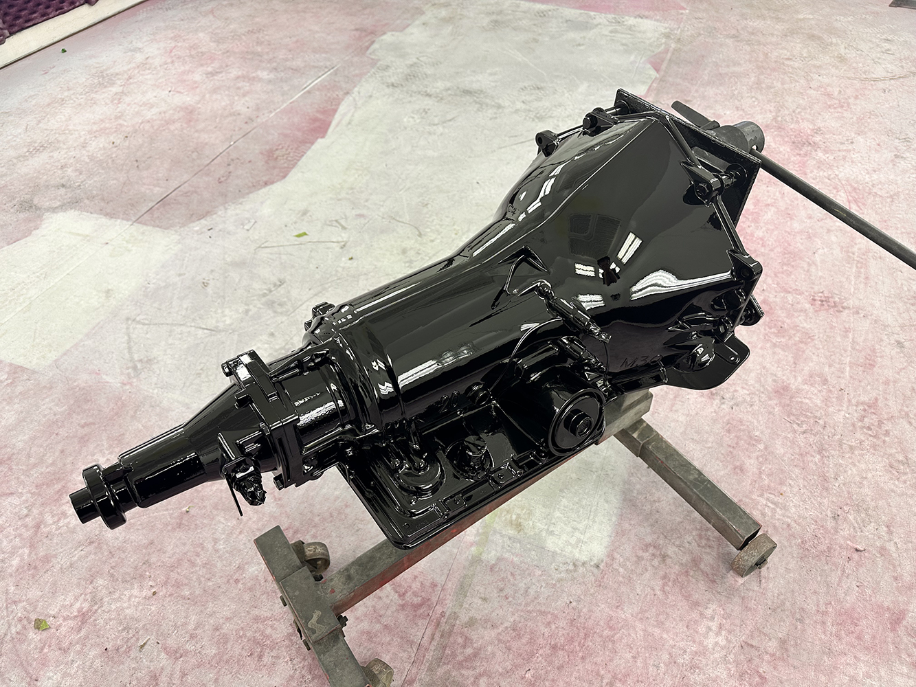 09 Completed black painted transmission ready for installation in the custom roadster