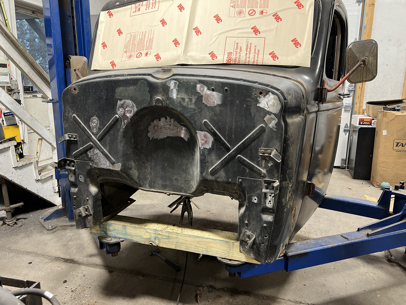 17 1946 Chevy Cab windows covered prep for paint